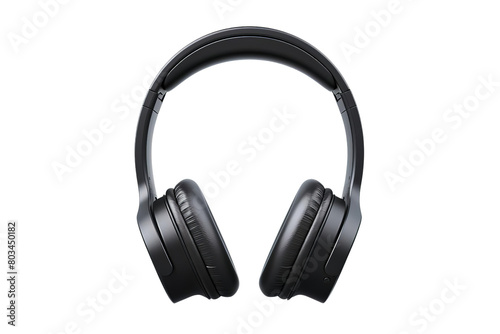 A pair of black headphones with white background, transparent background