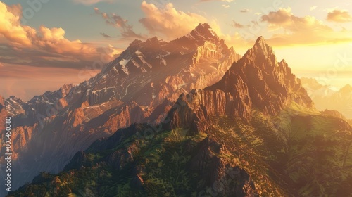 Generate a digital painting of a majestic mountain landscape