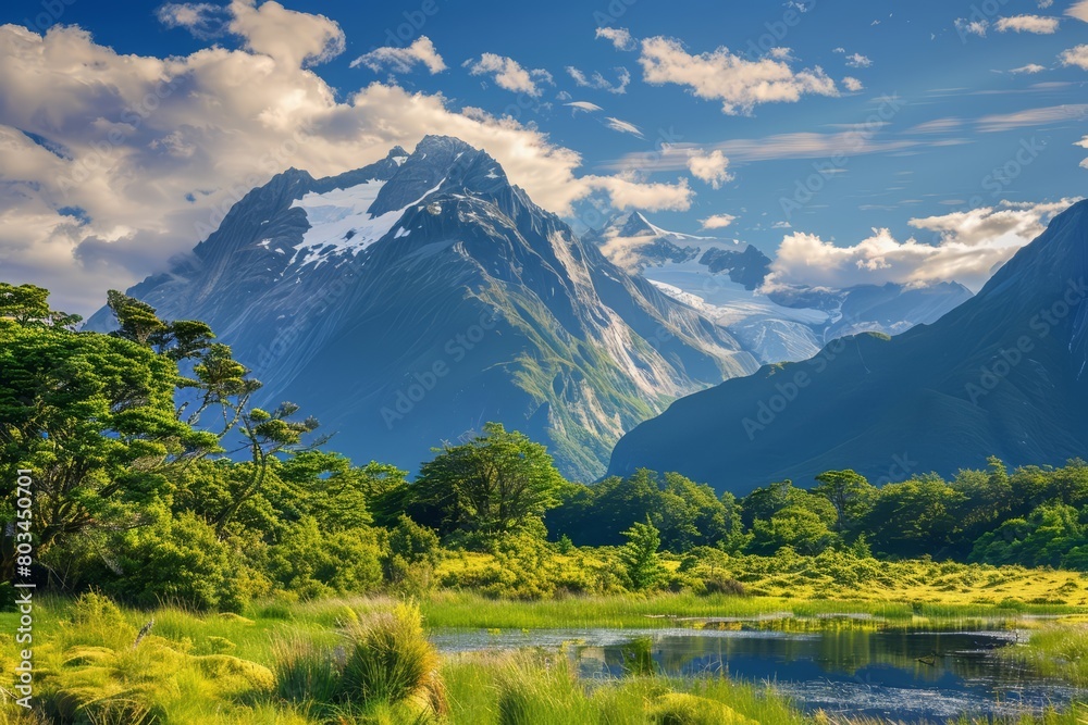 New Zealand's beautiful landscape includes snow-capped mountains, lush rainforests, and sparkling lakes.