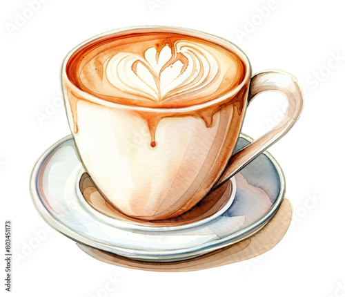 latte art coffee watercolor digital painting good quality