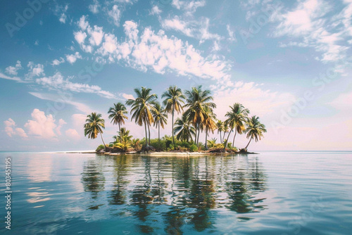 A tranquil image of Heart Island  with palm trees swaying gently in the breeze.