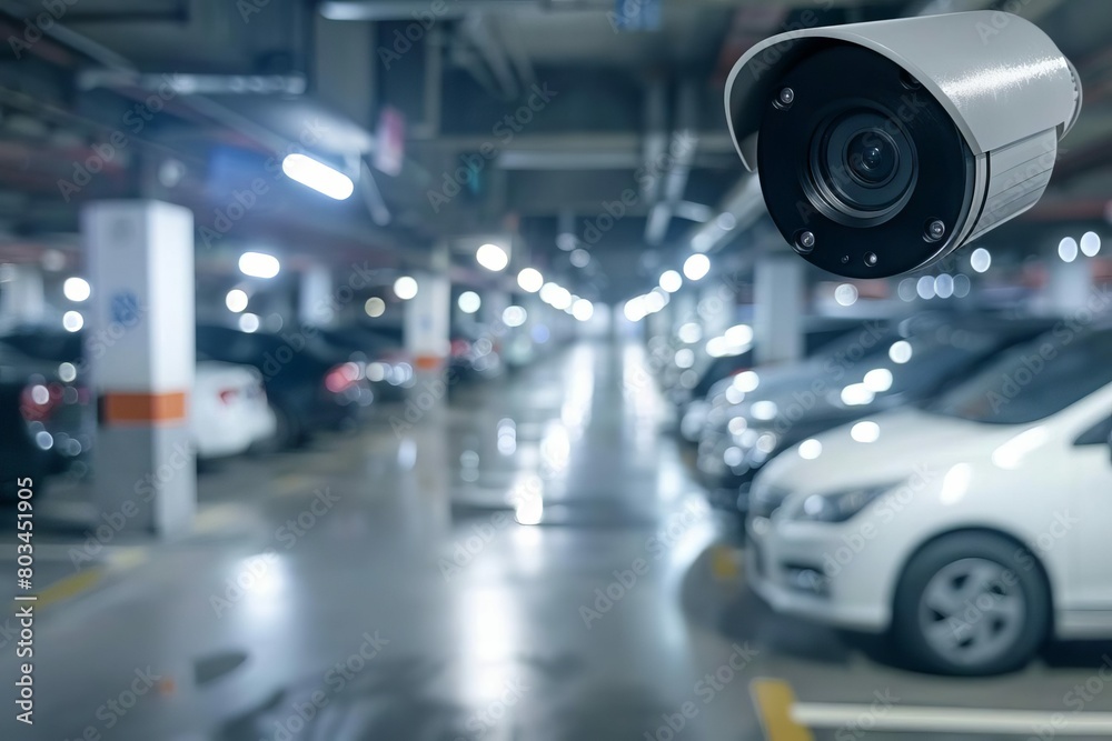 ip cctv surveillance camera for parking security system monitoring and safety concept