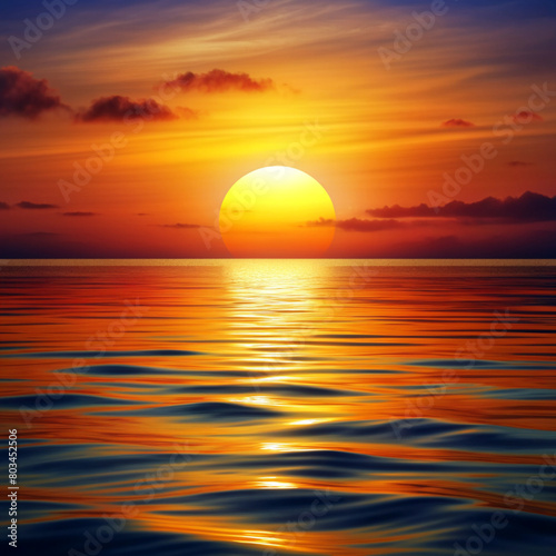 An inspiring, vividly colored illustration of a sunset over the sea bringing vivacity and peace.