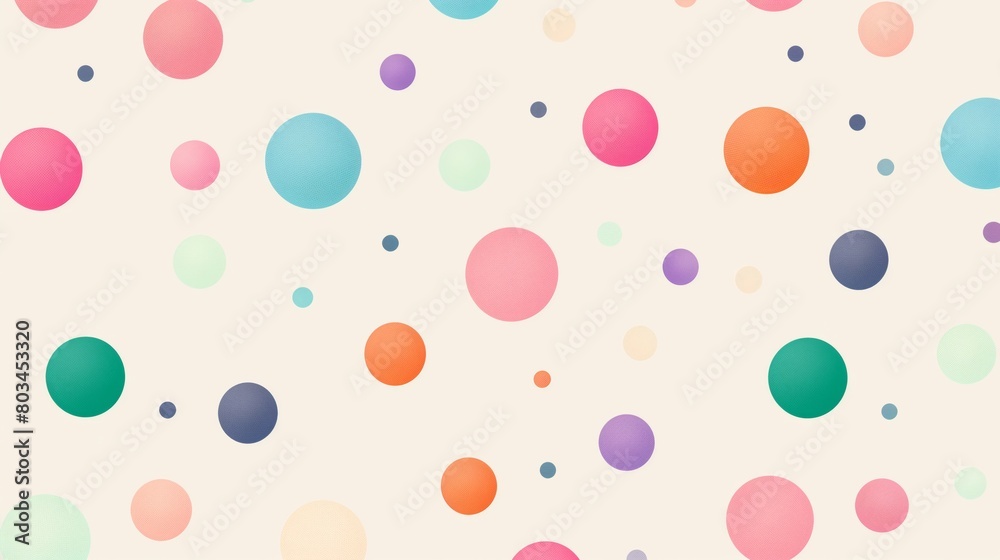 Watercolor polka dots, simple flat illustration, white background, colorful, cute