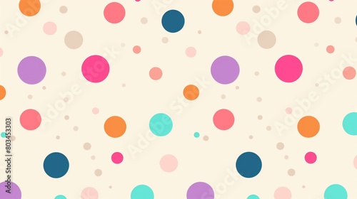 Watercolor polka dots, simple flat illustration, white background, colorful, cute
