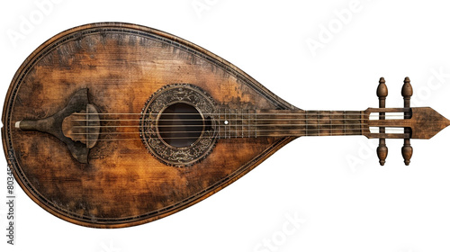 A Greek bouzouki instrument on a transparent background. PNG format, This PNG file, with an isolated cutout object on a transparent background.  photo