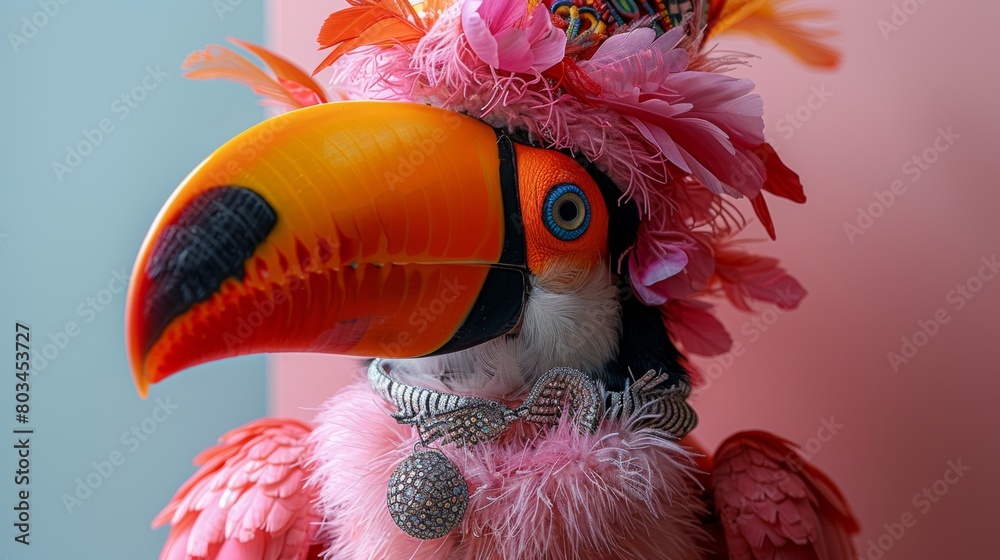 Naklejka premium Eccentric toucan in vibrant costume