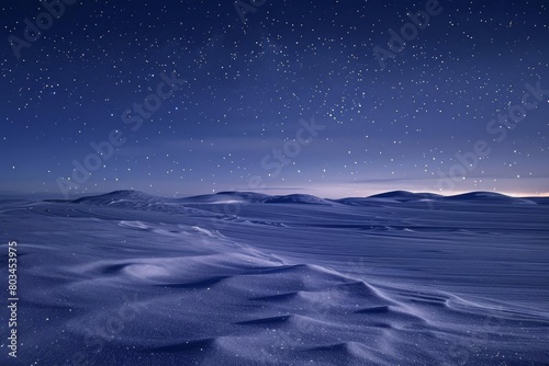 snow field smooth surface night sky vast expanse pristine untouched winter wonderland serene tranquil cold stars landscape photography 