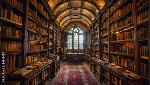 Step into the enchanting world of an old library  where shelves sag under the weight of countless books waiting to be discovered.