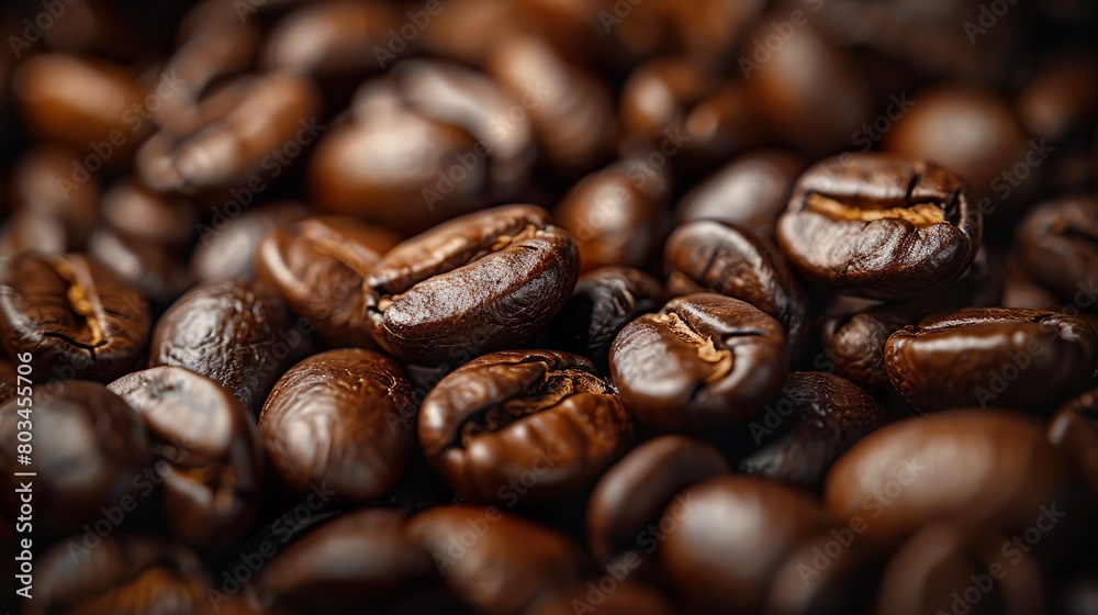 Close-up of rich and glossy coffee beans made with Ai generative technology Close-up of rich and glossy coffee beans made with Ai generative technology