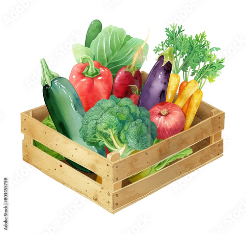 wooden vegetables box watercolor digital painting good quality