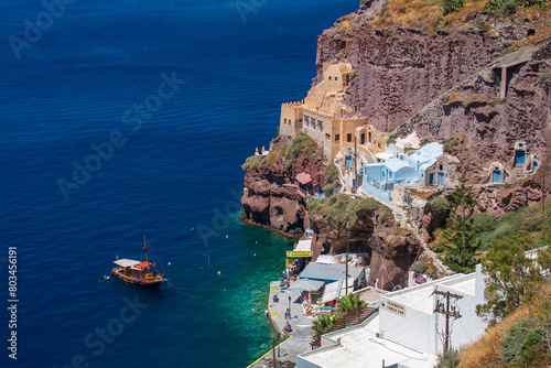 Beautiful sea view, white house, blue and white architecture, greek orthodox churche, Travel and summer vacacion, Architecture details in Santorini Greece, romantic seascape to the blue Aegean sea.  © Miroslav