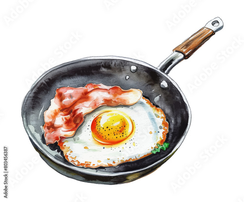 fried egg pan watercolor digital painting good quality