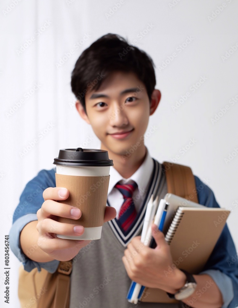 Close-up photo of coffee cup Takeaway.Hold by Asian people. white background generative ai art Close-up photo of coffee cup Takeaway.Hold by Asian people. white background generative ai art