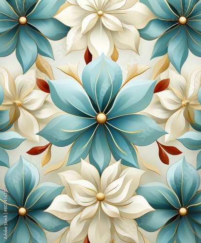 Blue and White Flower Pattern on White Background