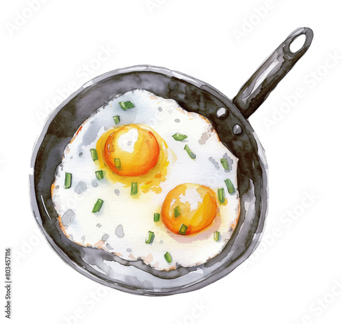 fried egg pan watercolor digital painting good quality