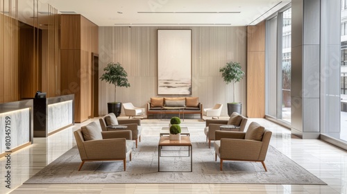 Elegant Neutral-Toned Lobby Interior Photography © ArquitecAi