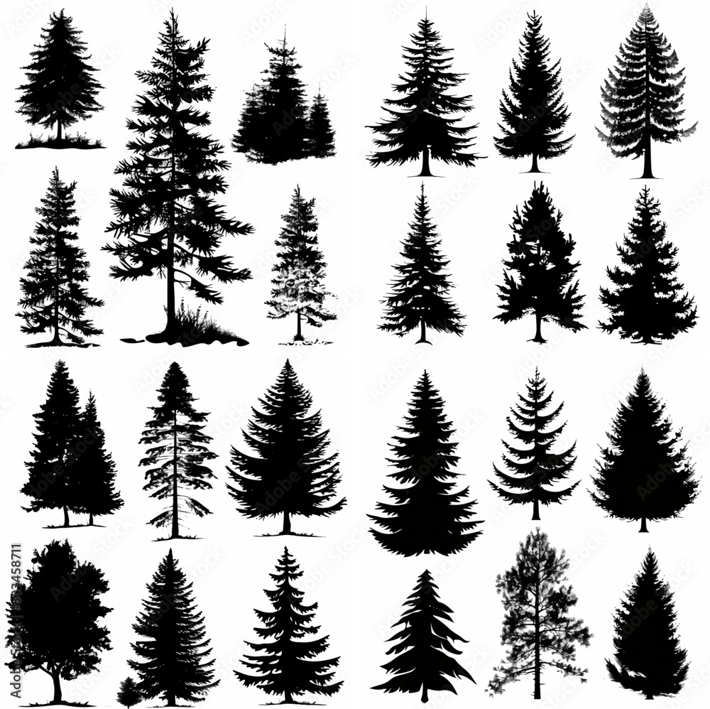black tree silhouette set pure badge eco outline recreation breath emblem label protection graphic pine trunk woodland black tree silhouette set pure badge eco outline recreation breath emblem label protection graphic pine trunk woodland