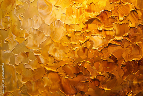 Abstract oil painting with vibrant gold hues blending into each other in mesmerizing patterns. © Faisu