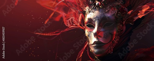 Enigmatic venetian masquerade mask in red photo