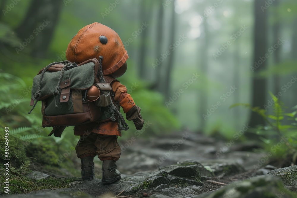 Toy Walking Through Woods With Backpack Toy Walking Through Woods With Backpack