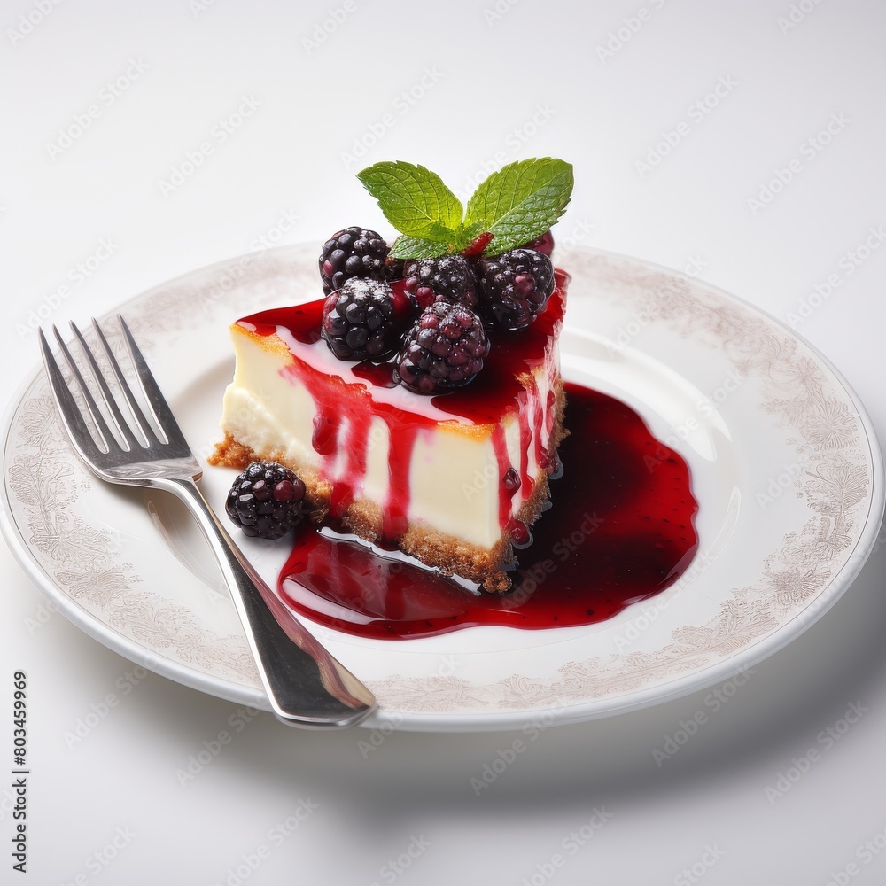 Cheesecake Slice With Berries on Plate Cheesecake Slice With Berries on Plate