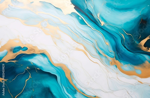 abstract marble oil acrylic paint background illustration art wallpaper blue gold color with moving waves liquid fluid marbled texture 