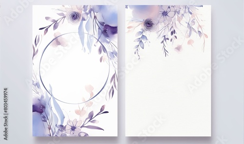 Floral purple watercolor wedding invitation template. luxury card and poster background.