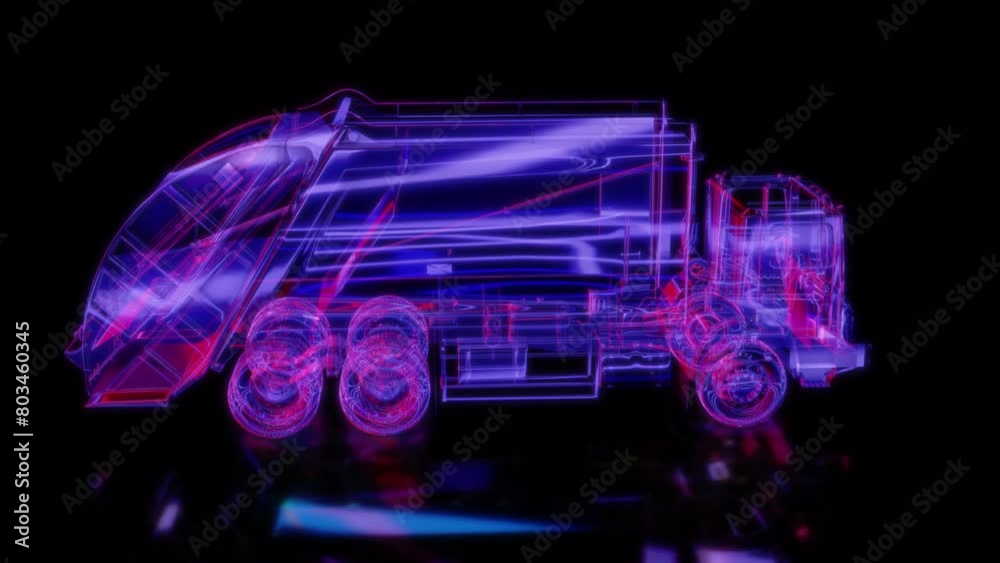 Rendering 3D animation, VISUAL EFFECTS Garbage truck car Model on a black background Rendering 3D animation, VISUAL EFFECTS Garbage truck car Model on a black background