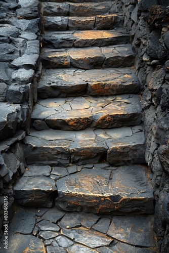 A stone steps leading up to a building with some stairs, AI