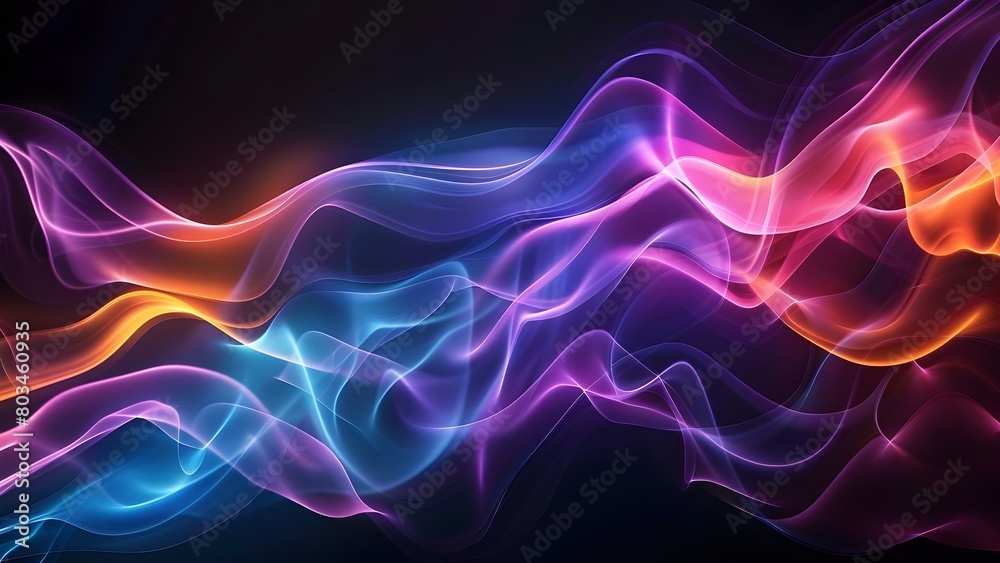 Vibrant Abstract Colors with Glowing Waves and Smoke on Black Background. Concept Abstract Art, Vibrant Colors, Glowing Waves, Smoke Effect, Black Background