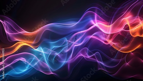 Vibrant Abstract Colors with Glowing Waves and Smoke on Black Background. Concept Abstract Art  Vibrant Colors  Glowing Waves  Smoke Effect  Black Background