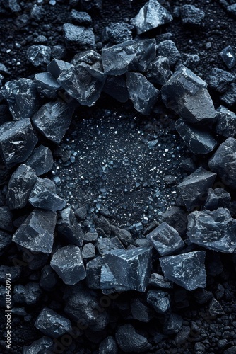 A circle of rocks and gravel in a dark area, AI