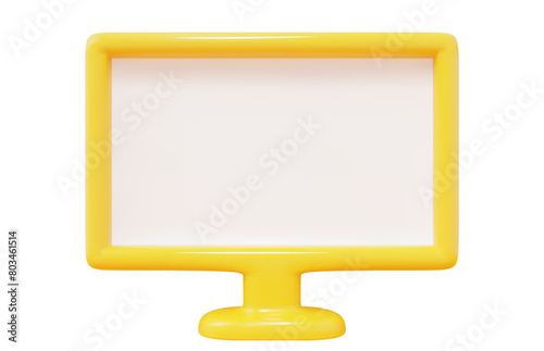 3d yellow PC icon. Computer or monitor in cartoon minimal style. Stock vector illustration on isolated background.