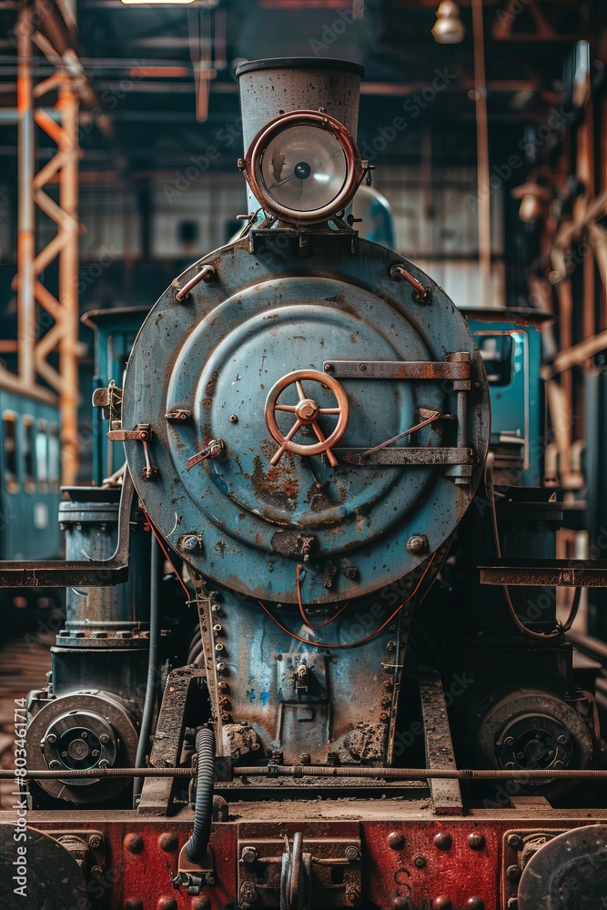 A vintage steam locomotive at a railway museum