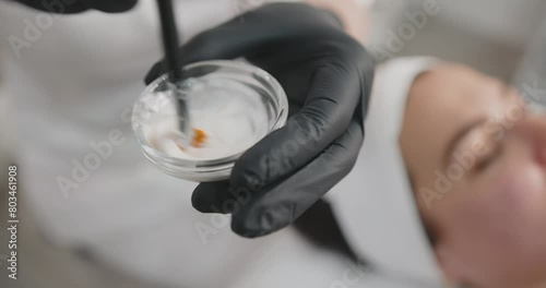 Close-up of a bowl for mixing a cosmetic product. 
