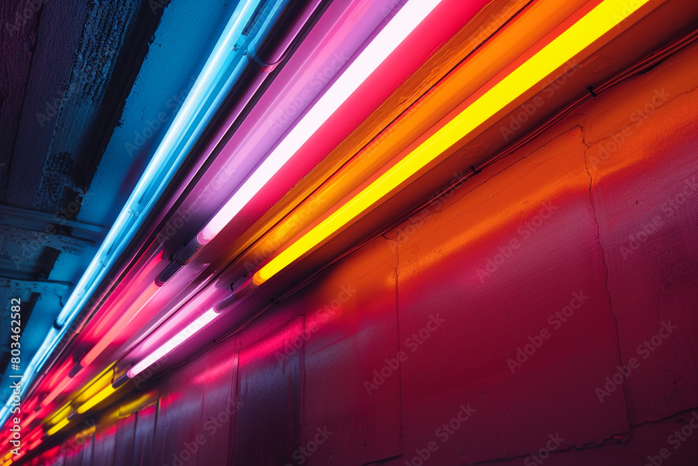 An artistic photograph featuring neon tubes with a monochromatic color scheme.