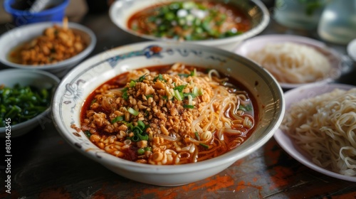 Thai food, Nam Ngiao dessert. Nam Ngiao Noodles, Noodles in thick sauce. Lanna local food.
