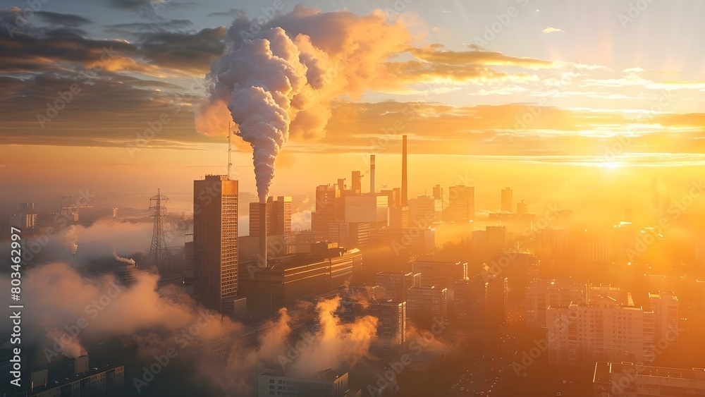Factory's harmful smoke emissions worsen environmental pollution. Concept Factory Pollution, Environmental Impact, Harmful Emissions, Air Quality, Industrial Waste