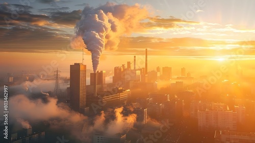 Factory s harmful smoke emissions worsen environmental pollution. Concept Factory Pollution  Environmental Impact  Harmful Emissions  Air Quality  Industrial Waste