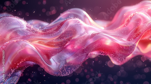 abstract pink waves with glitter and bokeh lights for festive background design