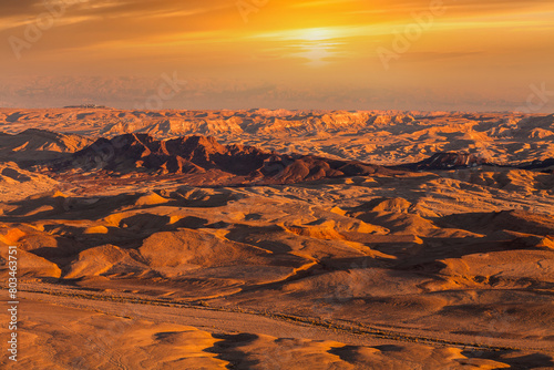 Sunset in the Negev desert. Makhtesh Ramon Crater photo