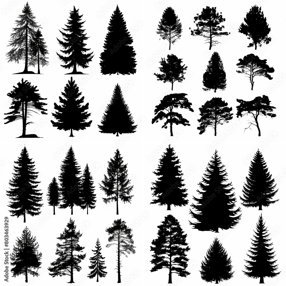 black tree silhouette set pure badge eco outline recreation breath emblem label protection graphic pine trunk woodland black tree silhouette set pure badge eco outline recreation breath emblem label protection graphic pine trunk woodland
