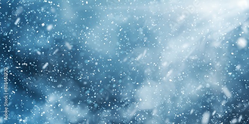 snow falling on a blue background with white clouds and snowflakes