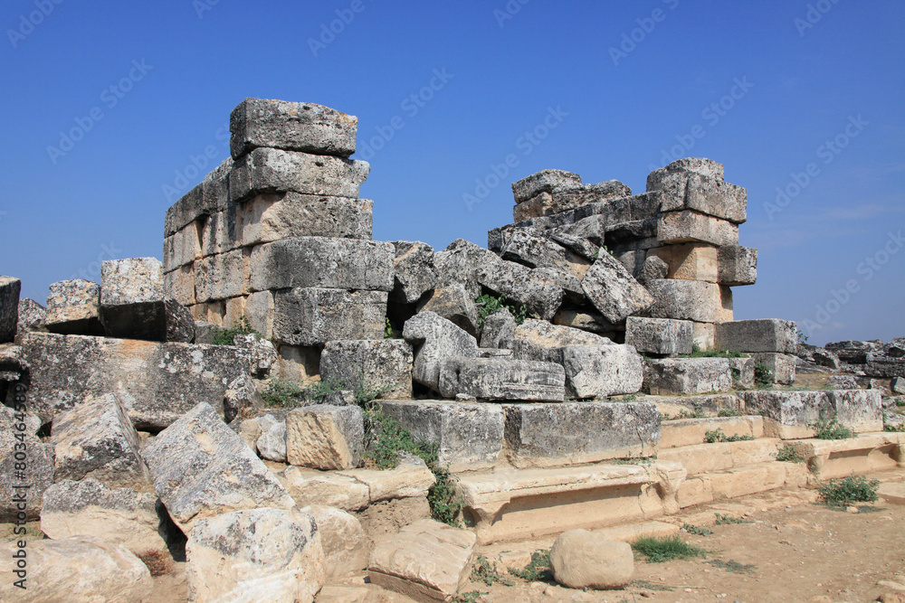 Ruins of ancient Greek city Hierapolis near Pamukkale, Turkey. Unesco World Heritage Site