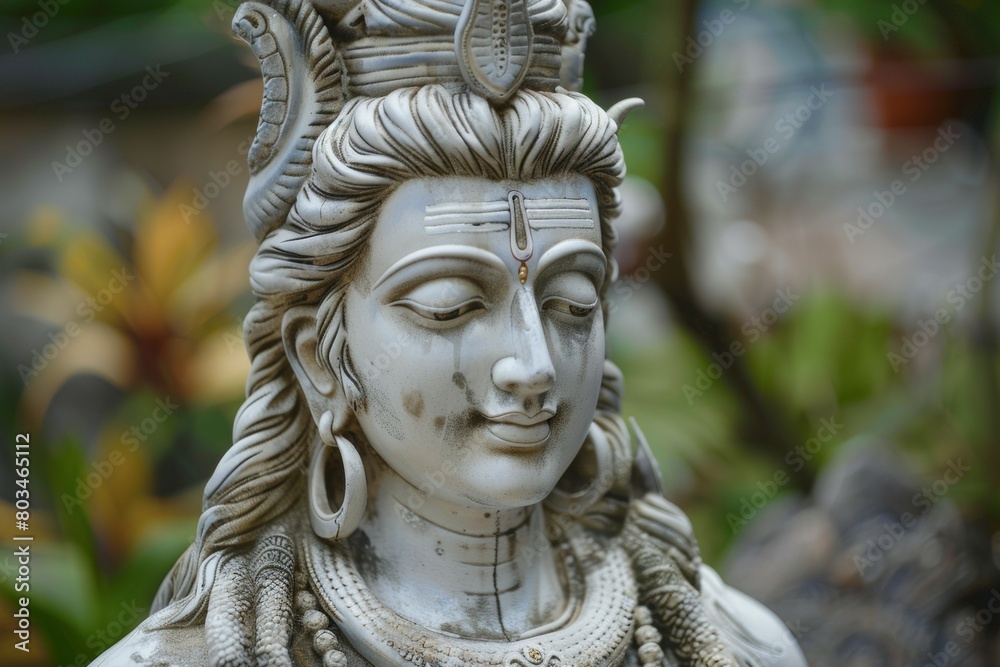 A statue of a Hindu god with a white face and a crown