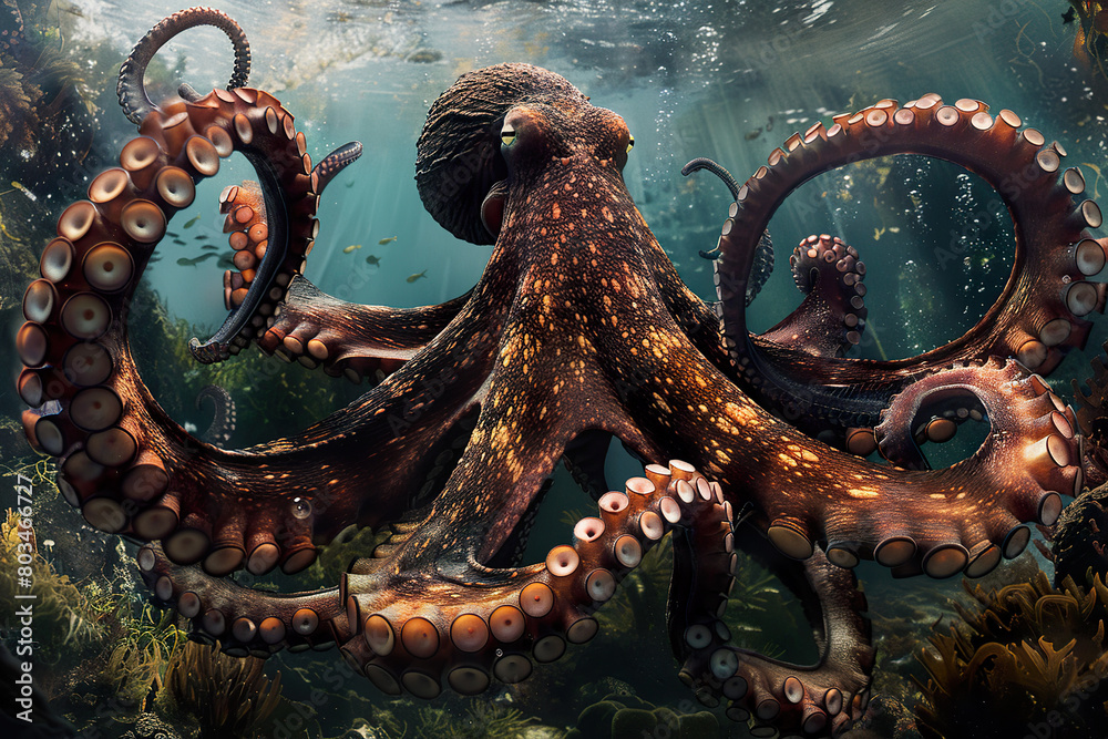 Vivid Undersea Life Featuring a Grand Octopus Vivid Undersea Life Featuring a Grand Octopus