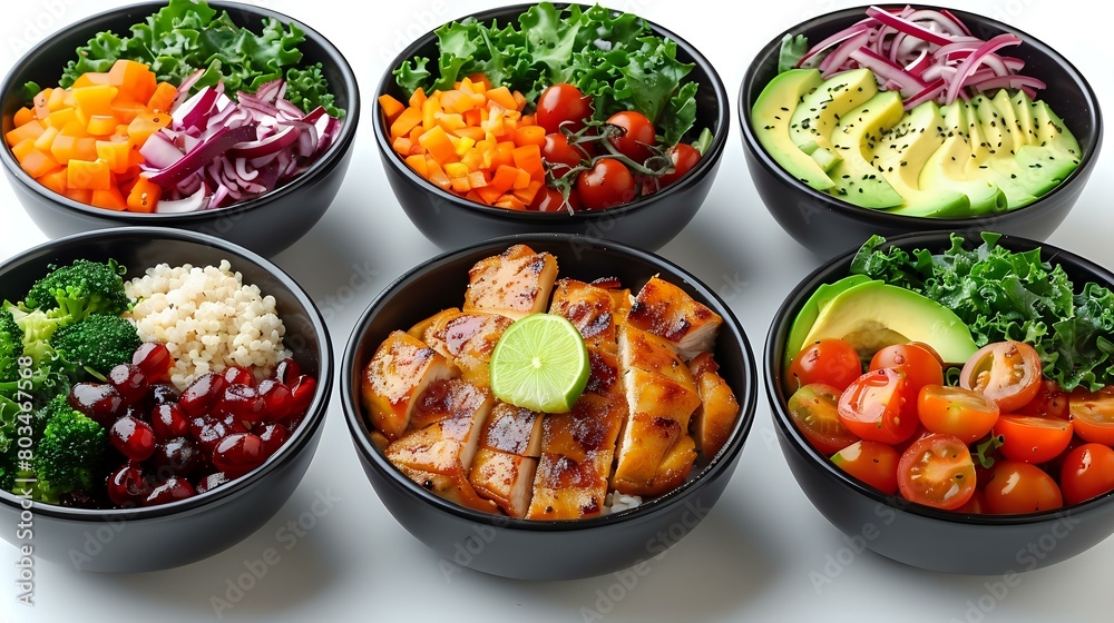 Organic and Stylish Culinary Arrangements in Identical Bowls