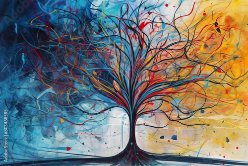 Drzewo Grafika kolorowa surrealistyczna obraz Generative AI 