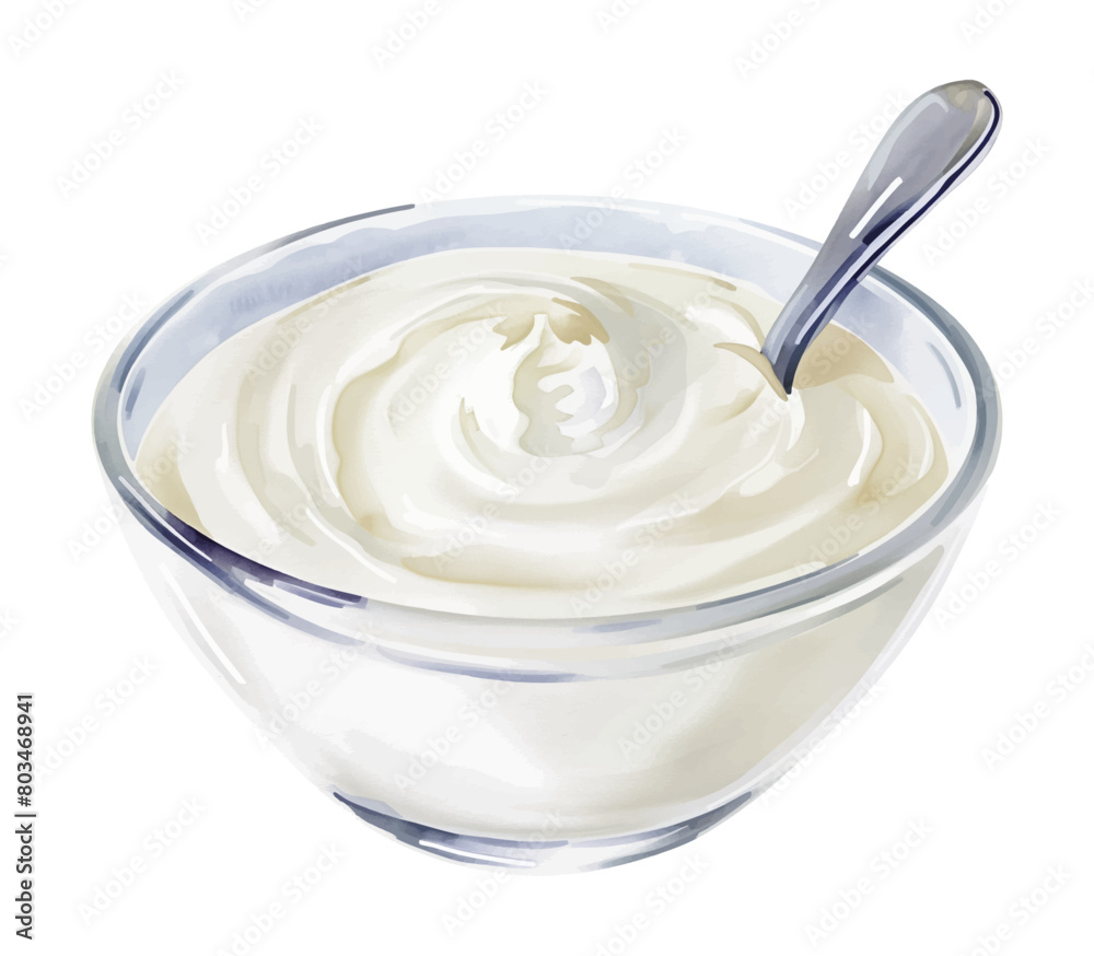 white yoghurt bowl watercolor digital painting good quality white yoghurt bowl watercolor digital painting good quality